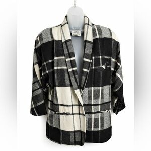 Vintage-Inspired AURA Plaid black, gray & ivory Jacket Blazer USA Made/Size 10